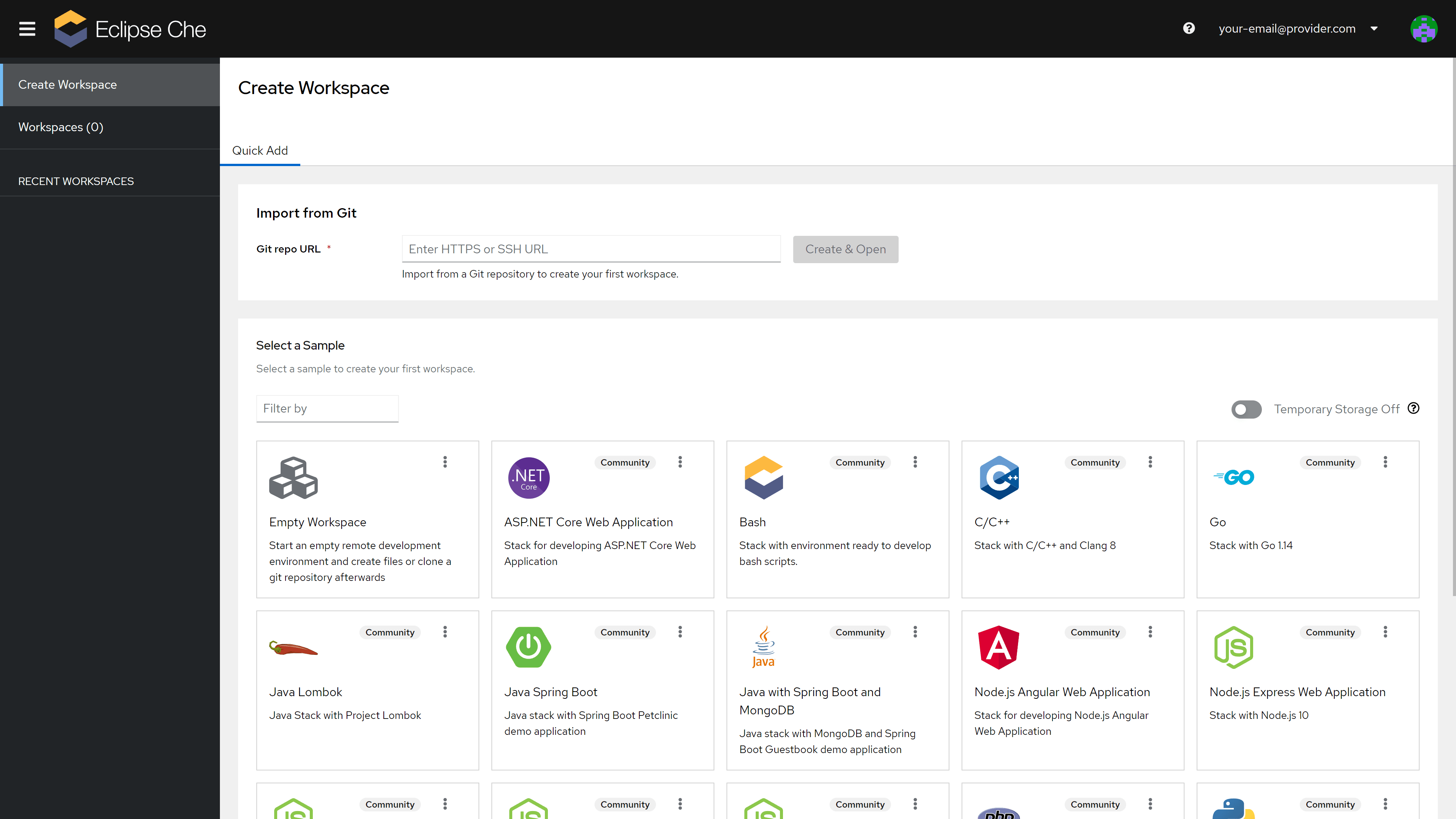 Eclipse Che Dashboard